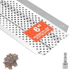 VEVOR Gutter Guard, 6 in Aluminum Gutter Cover Heavy-Duty, 52ft Length Protection Cover for Leaf & Debris, 0.02 in Thickness Mill Finish, Easy DIY Install, Fast Drainage, Screws Included, 13 PCS