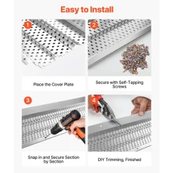 VEVOR Gutter Guard, 6 in Aluminum Gutter Cover Heavy-Duty, 52ft Length Protection Cover for Leaf & Debris, 0.02 in Thickness Mill Finish, Easy DIY Install, Fast Drainage, Screws Included, 13 PCS