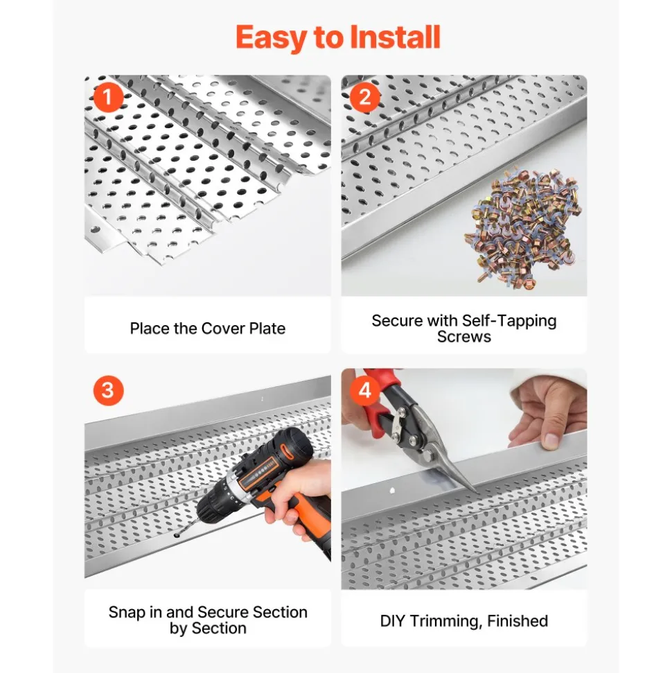 VEVOR Gutter Guard, 6 in Aluminum Gutter Cover Heavy-Duty, 52ft Length Protection Cover for Leaf & Debris, 0.02 in Thickness Mill Finish, Easy DIY Install, Fast Drainage, Screws Included, 13 PCS
