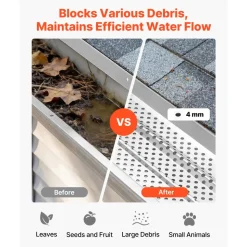 VEVOR Gutter Guard, 6 in Aluminum Gutter Cover Heavy-Duty, 52ft Length Protection Cover for Leaf & Debris, 0.02 in Thickness Mill Finish, Easy DIY Install, Fast Drainage, Screws Included, 13 PCS