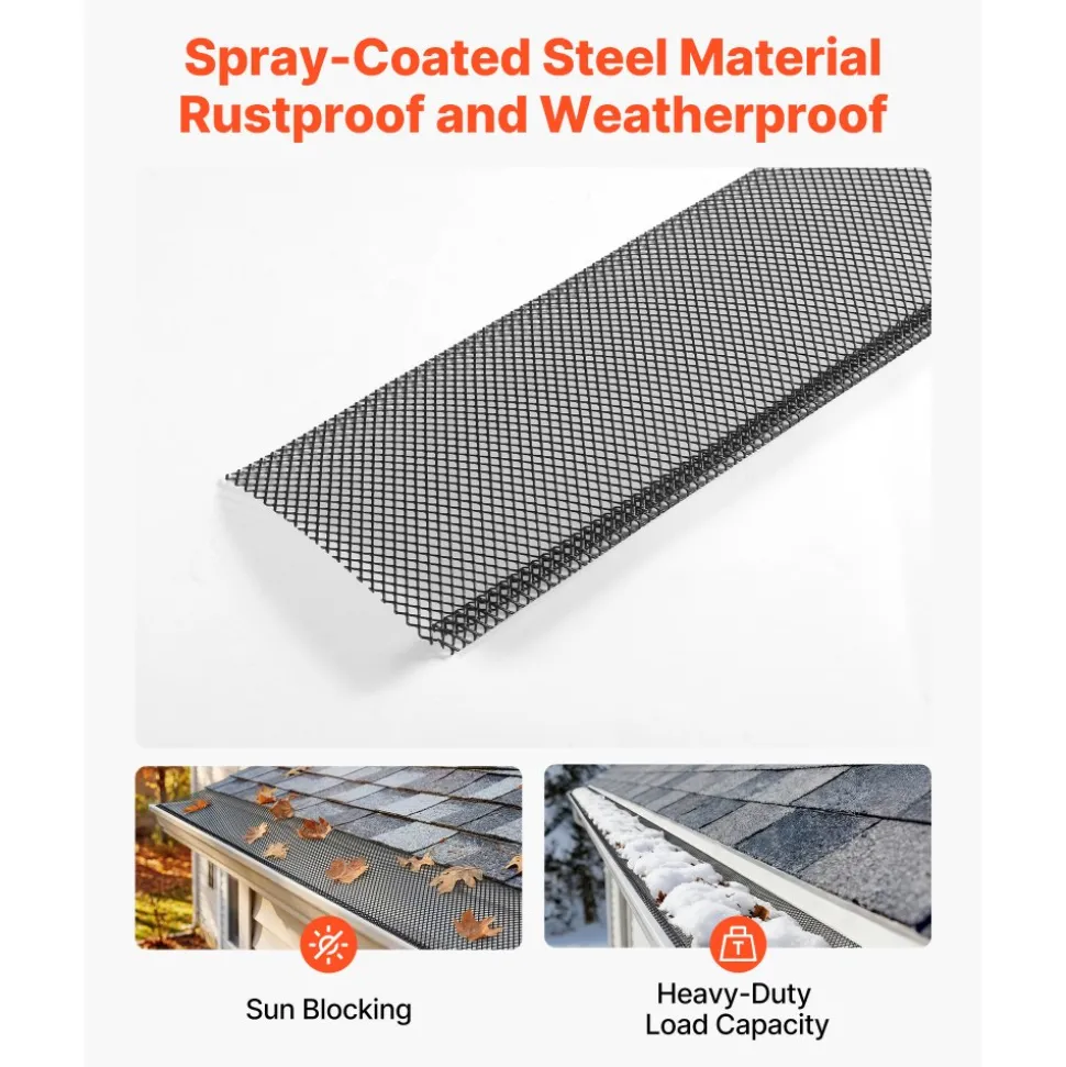 VEVOR Gutter Guard, 6 in Powder-Coated Steel Gutter Screen, Heavy-Duty 75 ft Length, 0.04 in Thickness, Leaf Guard for Debris and Leaves, Easy DIY Install, Fits 6" Standard Systems, 25 Pack, Black