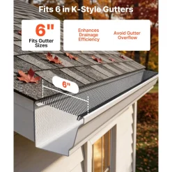 VEVOR Gutter Guard, 6 in Powder-Coated Steel Gutter Screen, Heavy-Duty 75 ft Length, 0.04 in Thickness, Leaf Guard for Debris and Leaves, Easy DIY Install, Fits 6