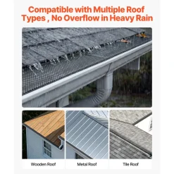 VEVOR Gutter Guard, 6 in Powder-Coated Steel Gutter Screen, Heavy-Duty 120 ft Length, 0.04 in Thickness, Leaf Guard for Debris and Leaves, Easy DIY Install, Fits 6