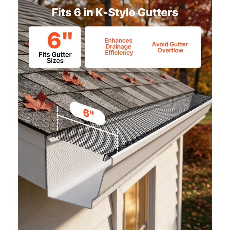 VEVOR Gutter Guard, 6 in Powder-Coated Steel Gutter Screen, Heavy-Duty 120 ft Length, 0.04 in Thickness, Leaf Guard for Debris and Leaves, Easy DIY Install, Fits 6" Standard Systems, 40 Pack, Black