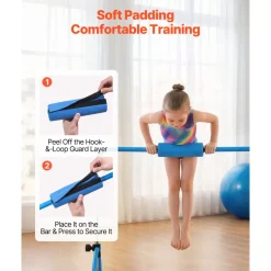 VEVOR Gymnastic Bars for Kids, 140 lbs Capacity Folding Training Kip Bar with Mat, Adjustable Height Gymnastic Horizontal Bar for Home, Training Equipment for Indoor Outdoor, Easy to Assemble, Pink