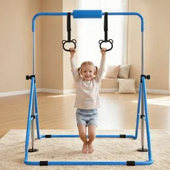 VEVOR Gymnastic Bars for Kids, 140 lbs Capacity Folding Training Kip Bar with Mat, Adjustable Height Gymnastic Horizontal Bar for Home, Training Equipment for Indoor Outdoor, Easy to Assemble, Pink