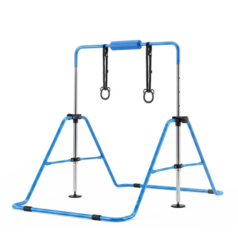 VEVOR Gymnastic Bars for Kids, 140 lbs Capacity Folding Training Kip Bar with Mat, Adjustable Height Gymnastic Horizontal Bar for Home, Training Equipment for Indoor Outdoor, Easy to Assemble, Pink