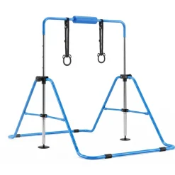 VEVOR Gymnastic Bars for Kids, 140 lbs Capacity Folding Training Kip Bar with Mat, Adjustable Height Gymnastic Horizontal Bar for Home, Training Equipment for Indoor Outdoor, Easy to Assemble, Pink