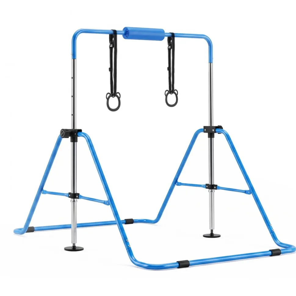 VEVOR Gymnastic Bars for Kids, 140 lbs Capacity Folding Training Kip Bar with Mat, Adjustable Height Gymnastic Horizontal Bar for Home, Training Equipment for Indoor Outdoor, Easy to Assemble, Pink