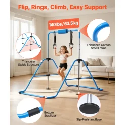 VEVOR Gymnastic Bars for Kids, 140 lbs Capacity Folding Training Kip Bar with Mat, Adjustable Height Gymnastic Horizontal Bar for Home, Training Equipment for Indoor Outdoor, Easy to Assemble, Pink