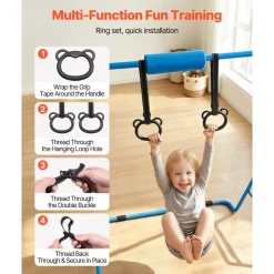 VEVOR Gymnastic Bars for Kids, 140 lbs Capacity Folding Training Kip Bar with Mat, Adjustable Height Gymnastic Horizontal Bar for Home, Training Equipment for Indoor Outdoor, Easy to Assemble, Pink