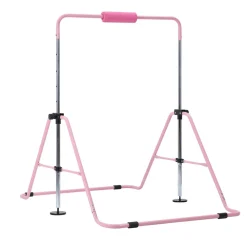 VEVOR Gymnastic Bars for Kids, 140 lbs Capacity Folding Training Kip Bar, Adjustable Height Gymnastic Horizontal Bar for Home, Training Equipment for Indoor and Outdoor, Easy to Assemble, Pink