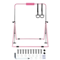 VEVOR Gymnastic Bars for Kids, 140 lbs Capacity Folding Training Kip Bar, Adjustable Height Gymnastic Horizontal Bar for Home, Training Equipment for Indoor and Outdoor, Easy to Assemble, Pink