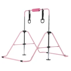 VEVOR Gymnastic Bars for Kids, 140 lbs Capacity Folding Training Kip Bar, Adjustable Height Gymnastic Horizontal Bar for Home, Training Equipment for Indoor and Outdoor, Easy to Assemble, Pink