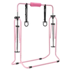 VEVOR Gymnastic Bars for Kids, 140 lbs Capacity Folding Training Kip Bar, Adjustable Height Gymnastic Horizontal Bar for Home, Training Equipment for Indoor and Outdoor, Easy to Assemble, Pink