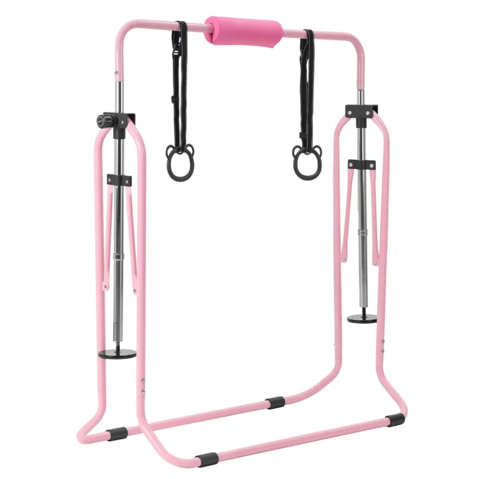 VEVOR Gymnastic Bars for Kids, 140 lbs Capacity Folding Training Kip Bar, Adjustable Height Gymnastic Horizontal Bar for Home, Training Equipment for Indoor and Outdoor, Easy to Assemble, Pink