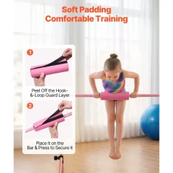 VEVOR Gymnastic Bars for Kids, 140 lbs Capacity Folding Training Kip Bar, Adjustable Height Gymnastic Horizontal Bar for Home, Training Equipment for Indoor and Outdoor, Easy to Assemble, Pink