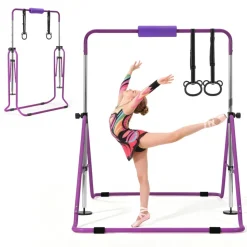 VEVOR Gymnastic Bars for Kids, 140 lbs Capacity Folding Training Kip Bar, Adjustable Height Gymnastic Horizontal Bar for Home, Training Equipment for Indoor and Outdoor, Easy to Assemble, Purple