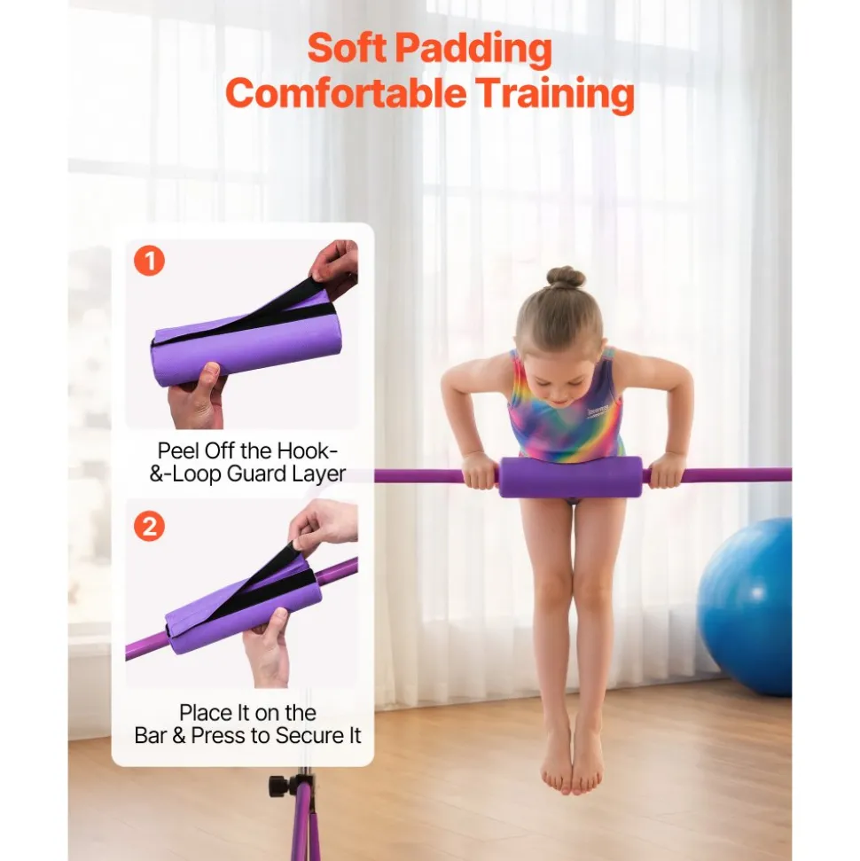 VEVOR Gymnastic Bars for Kids, 140 lbs Capacity Folding Training Kip Bar, Adjustable Height Gymnastic Horizontal Bar for Home, Training Equipment for Indoor and Outdoor, Easy to Assemble, Purple