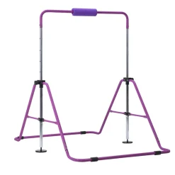 VEVOR Gymnastic Bars for Kids, 140 lbs Capacity Folding Training Kip Bar, Adjustable Height Gymnastic Horizontal Bar for Home, Training Equipment for Indoor and Outdoor, Easy to Assemble, Purple