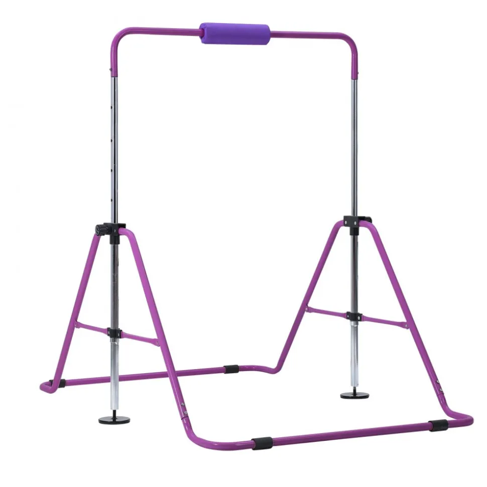 VEVOR Gymnastic Bars for Kids, 140 lbs Capacity Folding Training Kip Bar, Adjustable Height Gymnastic Horizontal Bar for Home, Training Equipment for Indoor and Outdoor, Easy to Assemble, Purple