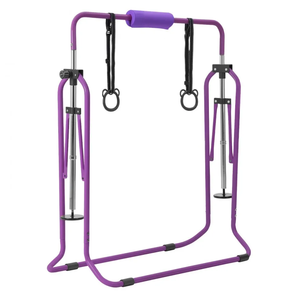 VEVOR Gymnastic Bars for Kids, 140 lbs Capacity Folding Training Kip Bar, Adjustable Height Gymnastic Horizontal Bar for Home, Training Equipment for Indoor and Outdoor, Easy to Assemble, Purple