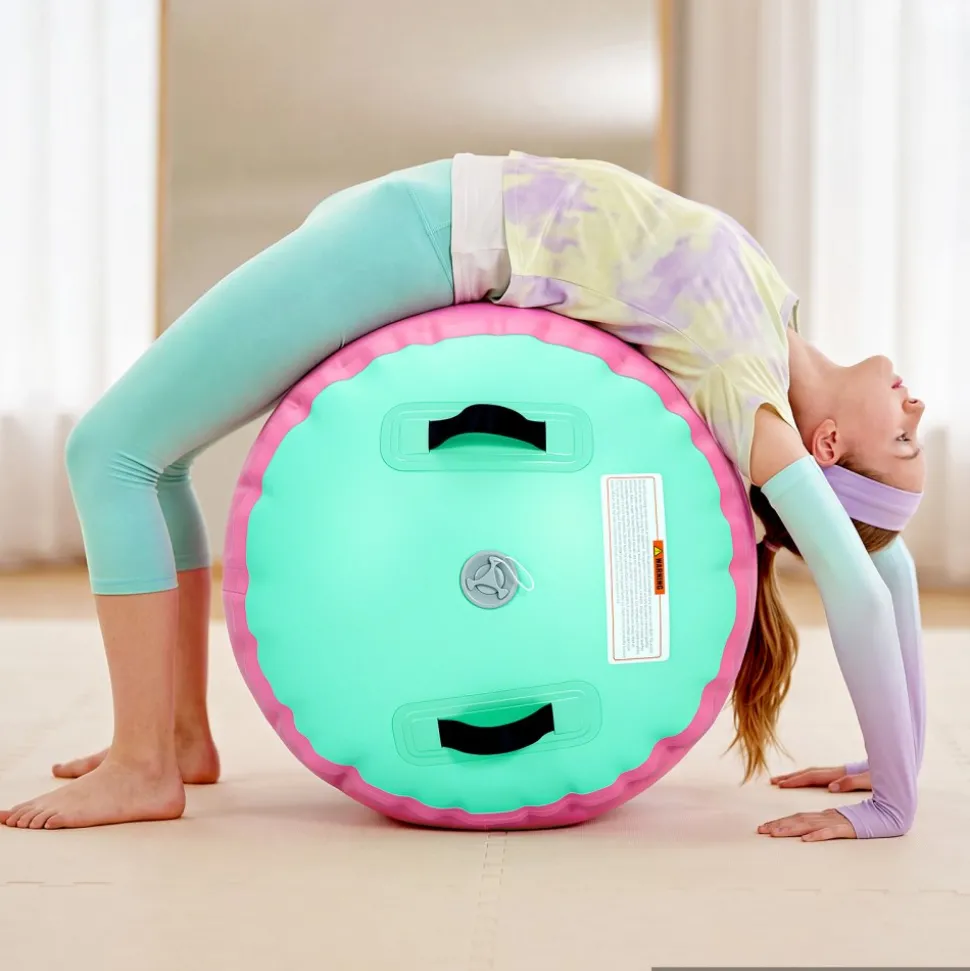 VEVOR Gymnastics Barrel Air Roller 23.6x40 in Inflatable Tumbling Air Mat, Octagon Tumbler Trainer with Electric Pump, Equipment for Back Handspring Training/Home Use/Gym/Yoga/Cheerleading, Pink