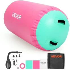 VEVOR Gymnastics Barrel Air Roller 23.6x40 in Inflatable Tumbling Air Mat, Octagon Tumbler Trainer with Electric Pump, Equipment for Back Handspring Training/Home Use/Gym/Yoga/Cheerleading, Pink