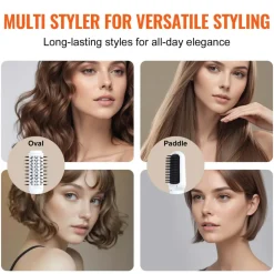 VEVOR Hair Dryer Styler, Ionic Hair Dryer Brush, 110,000RPM High-Speed Hot Air Styler with Brushless Motor, Oval & Paddle Brush, Blow Dryer Brush Styling Tool for Fast Drying Volumizing Straightening