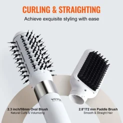 VEVOR Hair Dryer Styler, Ionic Hair Dryer Brush, 110,000RPM High-Speed Hot Air Styler with Brushless Motor, Oval & Paddle Brush, Blow Dryer Brush Styling Tool for Fast Drying Volumizing Straightening