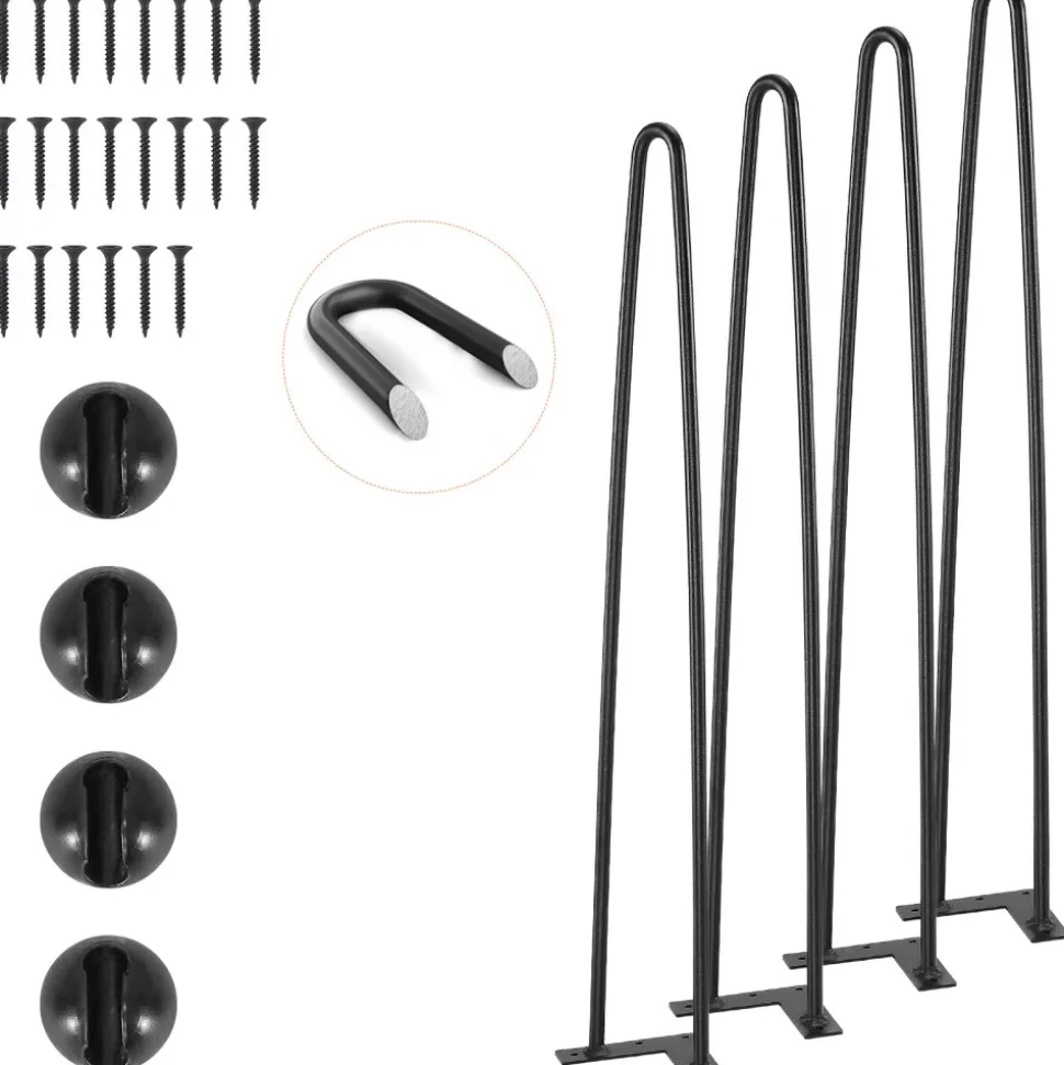 VEVOR 28" Hairpin Furniture Legs, Metal Home DIY Projects for Nightstand, Coffee Table, Desk, 500lbs Load Capacity with Rubber Floor Protectors, Metal Heavy Duty Sturdy Modern Table Legs, 4PCS Black