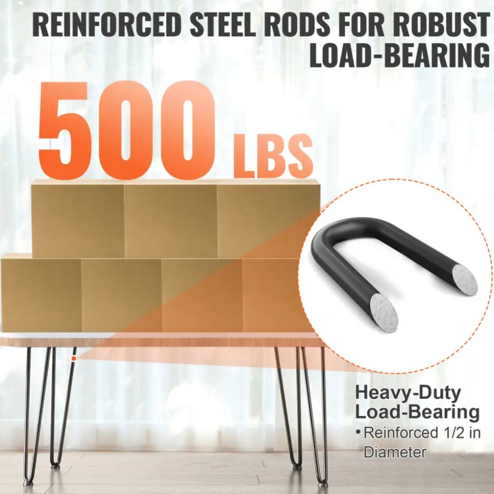 VEVOR 19" Hairpin Furniture Legs, Metal Home DIY Projects for Nightstand, Coffee Table, Desk, 500lbs Load Capacity with Rubber Floor Protectors, Metal Heavy Duty Sturdy Modern Table Legs, 4PCS Black