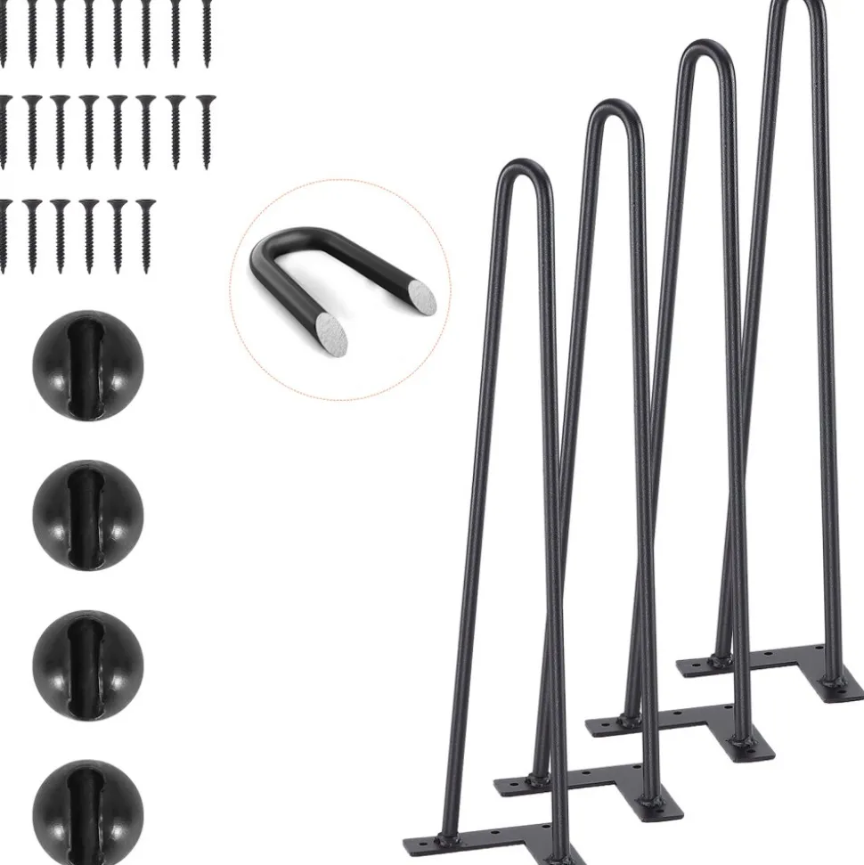 VEVOR 19" Hairpin Furniture Legs, Metal Home DIY Projects for Nightstand, Coffee Table, Desk, 500lbs Load Capacity with Rubber Floor Protectors, Metal Heavy Duty Sturdy Modern Table Legs, 4PCS Black