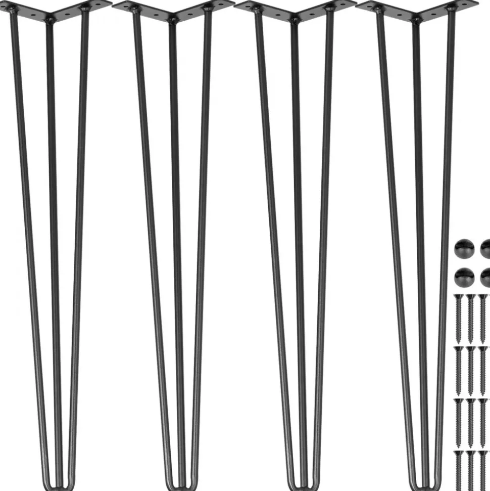 VEVOR Hairpin Table Legs 16" Black Set of 4 Desk Legs 880lbs Load Capacity (Each 220lbs) Hairpin Desk Legs 3 Rods for Bench Desk Dining End Table Chairs Carbon Steel DIY Heavy Duty Furniture Legs