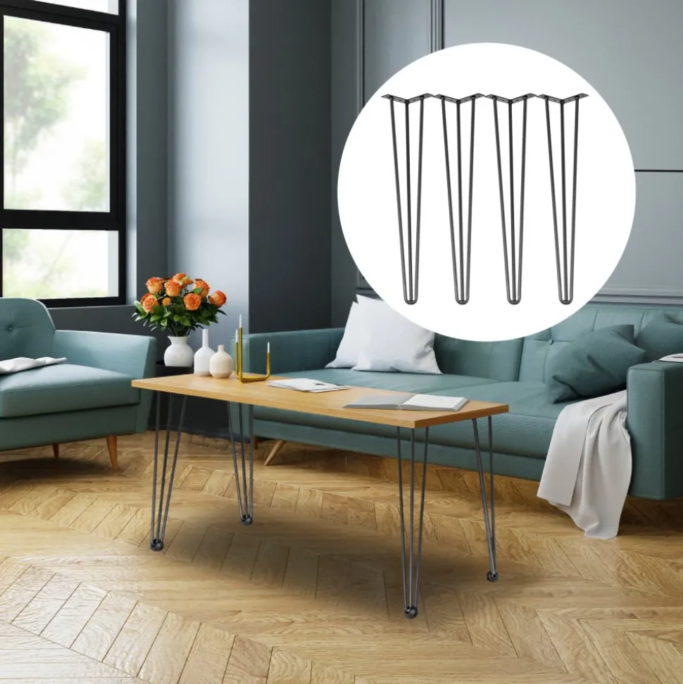 VEVOR Hairpin Table Legs 18" Black Set of 4 Desk Legs 880lbs Load Capacity (Each 220lbs) Hairpin Desk Legs 3 Rods for Bench Desk Dining End Table Chairs Carbon Steel DIY Heavy Duty Furniture Legs
