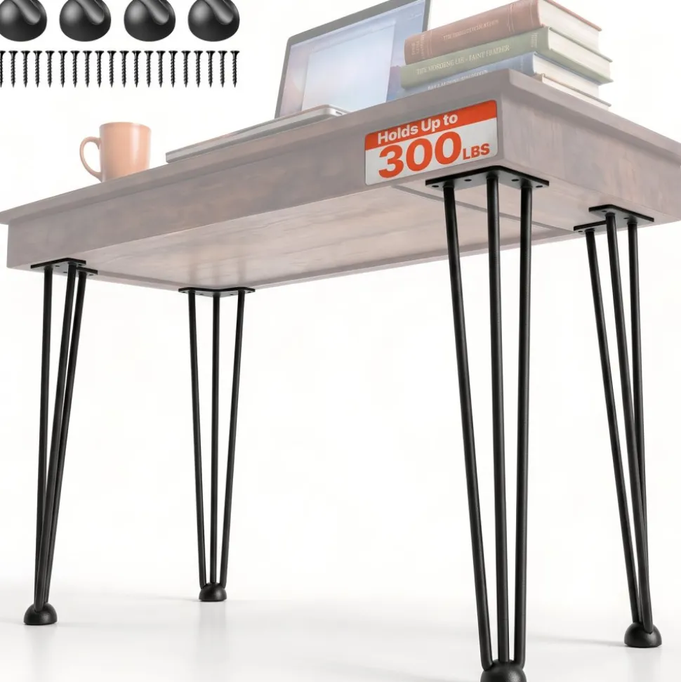 VEVOR Hairpin Table Legs 20" Black Set of 4 Desk Legs 880lbs Load Capacity (Each 220lbs) Hairpin Desk Legs 3 Rods for Bench Desk Dining End Table Chairs Carbon Steel DIY Heavy Duty Furniture Legs