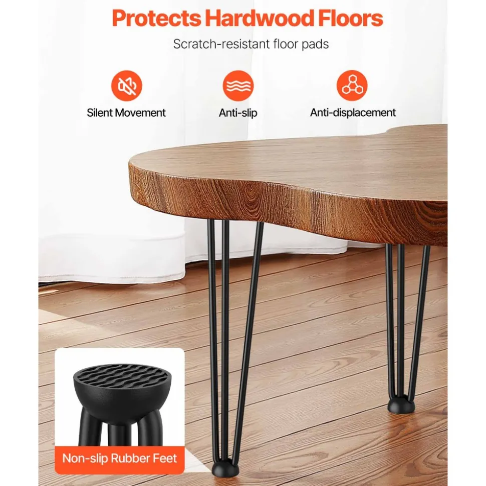 VEVOR Hairpin Table Legs 20" Black Set of 4 Desk Legs 880lbs Load Capacity (Each 220lbs) Hairpin Desk Legs 3 Rods for Bench Desk Dining End Table Chairs Carbon Steel DIY Heavy Duty Furniture Legs