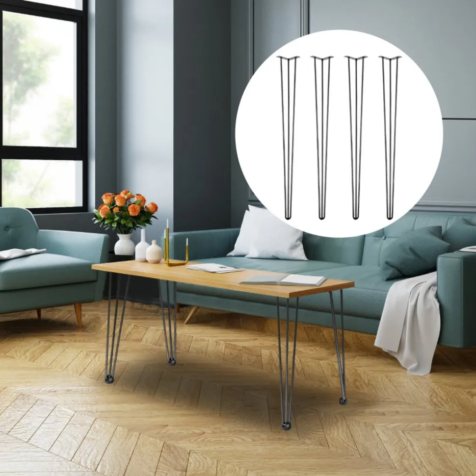 VEVOR Hairpin Table Legs 36 in Black Set of 4 Desk Legs 220 lbs Load Capacity Each Leg Hairpin Desk Legs 3 Rods for Bench Desk Dining End Table Chairs Carbon Steel DIY Heavy Duty Furniture Legs