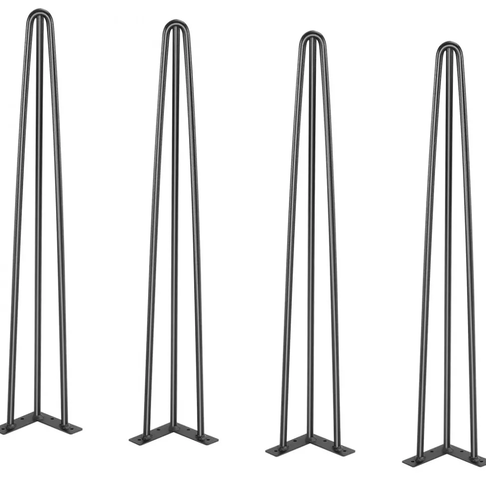 VEVOR Hairpin Table Legs 28", Set of 4 Desk Legs 900lbs Load Capacity, Hairpin Desk Legs 3 Rods for Desk Chairs Bench Dining End Table, Solid Carbon Steel Heavy Duty Furniture Legs Black