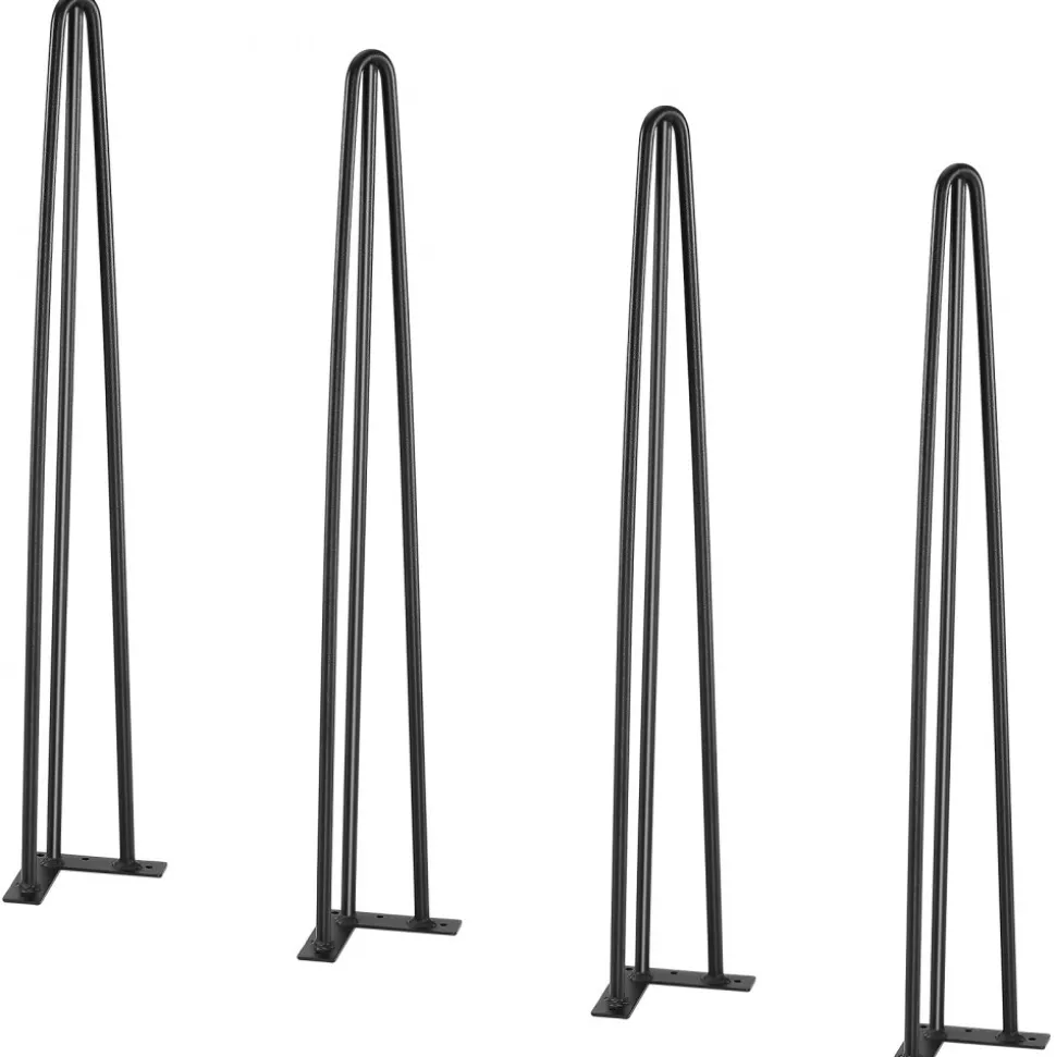 VEVOR Hairpin Table Legs 28", Set of 4 Desk Legs 900lbs Load Capacity, Hairpin Desk Legs 3 Rods for Desk Chairs Bench Dining End Table, Solid Carbon Steel Heavy Duty Furniture Legs Black