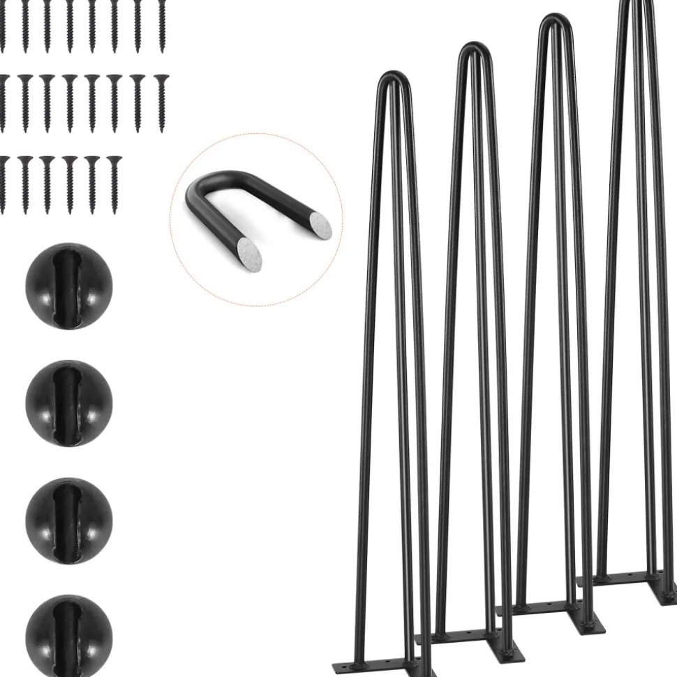 VEVOR Hairpin Table Legs 28", Set of 4 Desk Legs 900lbs Load Capacity, Hairpin Desk Legs 3 Rods for Desk Chairs Bench Dining End Table, Solid Carbon Steel Heavy Duty Furniture Legs Black