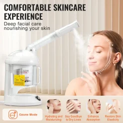VEVOR Hair Steamer, 2-in-1 Professional Hair & Facial Steamer with Detachable Bonnet Hood, Nano Ionic & UV Ozone Face Steamer with 360° Rotatable Sprayer for Salon Spa Home Beauty