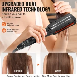 VEVOR Hair Straightener, 1.5-inch Titanium Flat Iron, Dual Infrared Hair Straightener Flat Iron with LCD Display and 19 Temp Levels - 210°F to 450°F, Fast Heating Hair Iron for Salon Home Travel Use