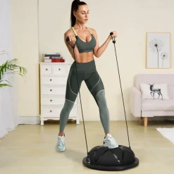 VEVOR Half Exercise Ball Trainer, 23 inch Balance Ball Trainer, 660 lbs Capacity Stability Ball, Yoga Ball with Resistance Bands and Pump, Strength Fitness Ball for Home Gym, Full Body Workouts, Black