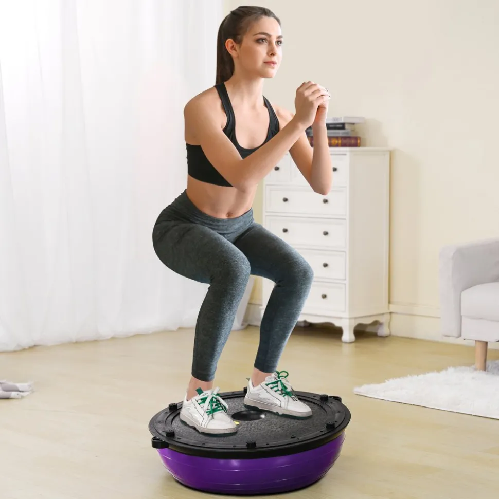 VEVOR Half Exercise Ball Trainer, 23 inch Balance Ball Trainer, 660lbs Stability Ball, Yoga Ball with Resistance Bands & Foot Pump, Strength Fitness Ball for Home Gym, Full Body Workout, Purple