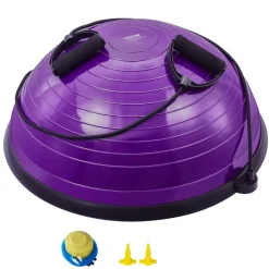 VEVOR Half Exercise Ball Trainer, 23 inch Balance Ball Trainer, 660lbs Stability Ball, Yoga Ball with Resistance Bands & Foot Pump, Strength Fitness Ball for Home Gym, Full Body Workout, Purple