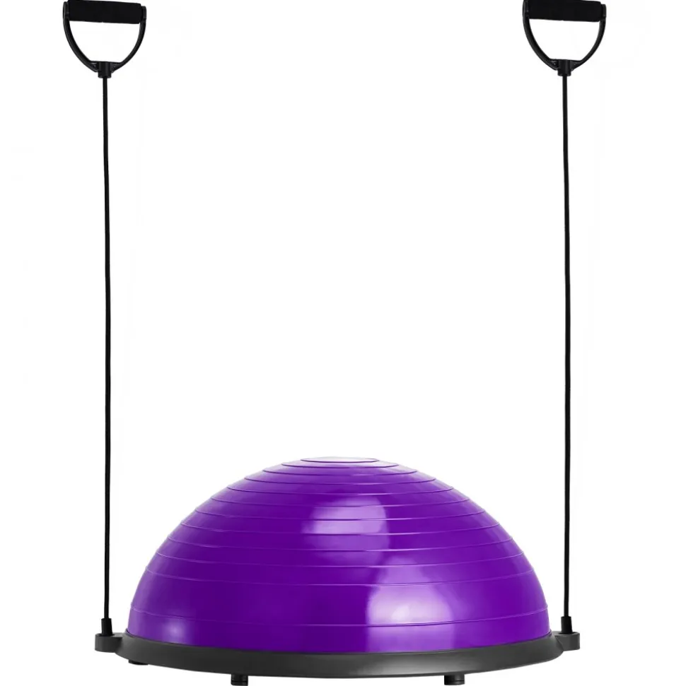 VEVOR Half Exercise Ball Trainer, 23 inch Balance Ball Trainer, 660lbs Stability Ball, Yoga Ball with Resistance Bands & Foot Pump, Strength Fitness Ball for Home Gym, Full Body Workout, Purple
