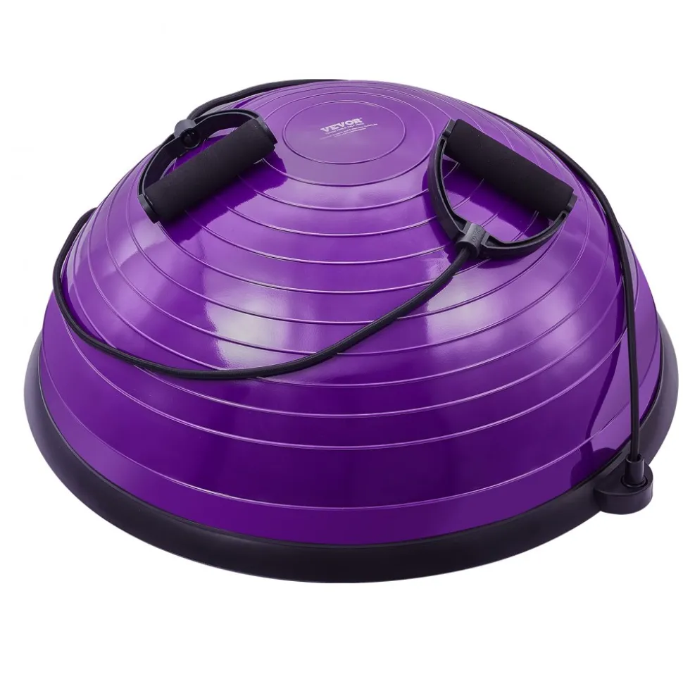 VEVOR Half Exercise Ball Trainer, 23 inch Balance Ball Trainer, 660lbs Stability Ball, Yoga Ball with Resistance Bands & Foot Pump, Strength Fitness Ball for Home Gym, Full Body Workout, Purple