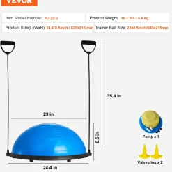 VEVOR Half Exercise Ball Trainer, 26 inch Balance Ball Trainer, 1500lbs Capacity Stability Ball, Yoga Ball with Resistance Bands & Foot Pump, Strength Fitness Ball for Home Gym Full Body Workout, Pink