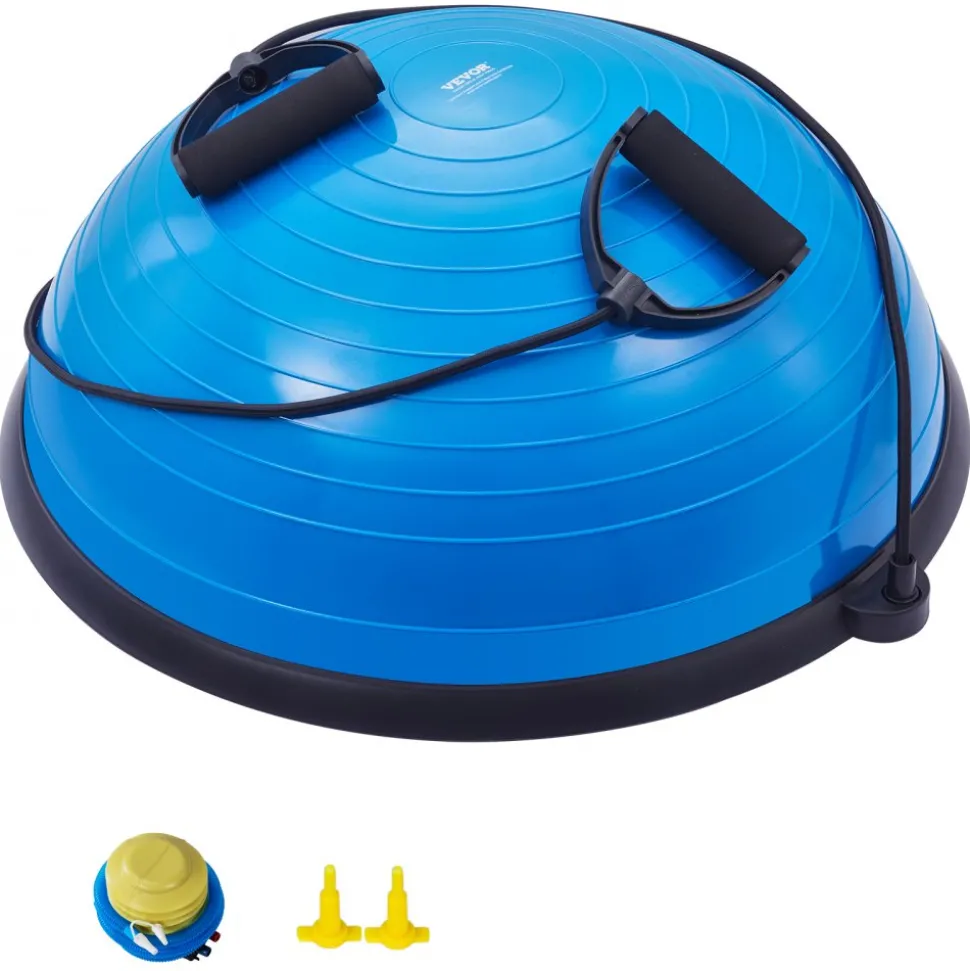 VEVOR Half Exercise Ball Trainer, 26 inch Balance Ball Trainer, 1500lbs Capacity Stability Ball, Yoga Ball with Resistance Bands & Foot Pump, Strength Fitness Ball for Home Gym Full Body Workout, Pink